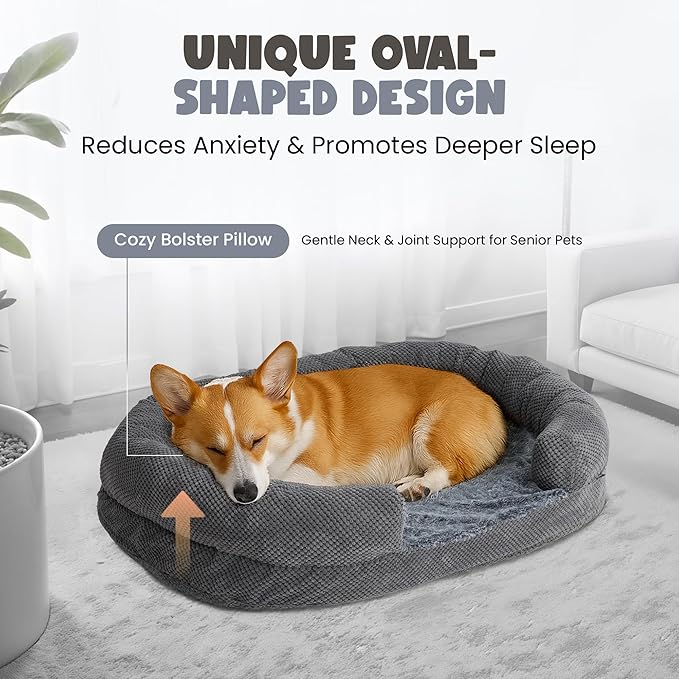 Miorun Soft Donut Dog Bed for Small Dogs, 28" Orthopedic Comfort Pet Sofa Couch with Egg Crate Foam, Washable Cover & Non-Slip Bottom, Cozy Cat Couch with Bolstered Sides, Grey (28")