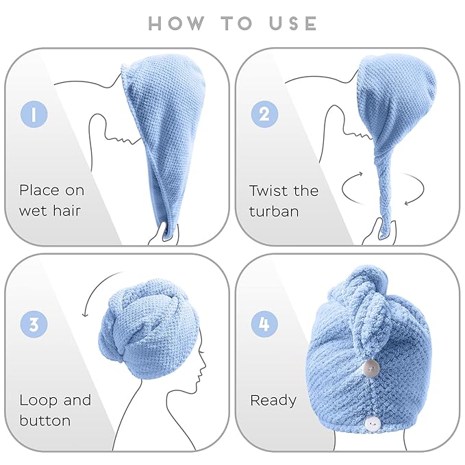 SimpleField 2 Pack Microfiber Hair Towel Wrap for Women, Anti Frizz Quick Drying Hair Turban for All Hair Style, Absorbent and Lightweight (Blue+Pink)