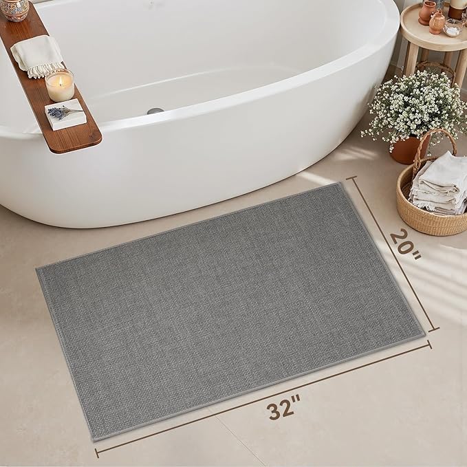 MontVoo Bath Mat Rug-Ultra Thin Non Slip Bath Mats for Bathroom Mat Quick Dry, Rubber Backing Washable Bathroom Rugs Fit Under Door, Absorbent Bath Rugs for Floor,20"x32",Grey
