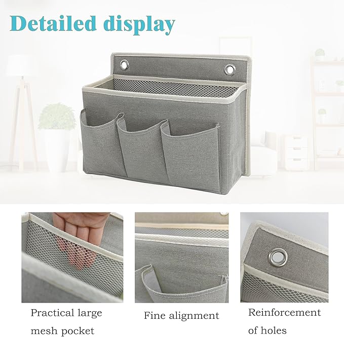 Someteth Wall Hanging Organizer Bag/Hanging Baskets with Large Mesh Compartment & 3 Pockets，Over the Door Hanging Organizer Space Saving Storage for Bedroom,RV Camper, Closet (Gray - 1 Pack)