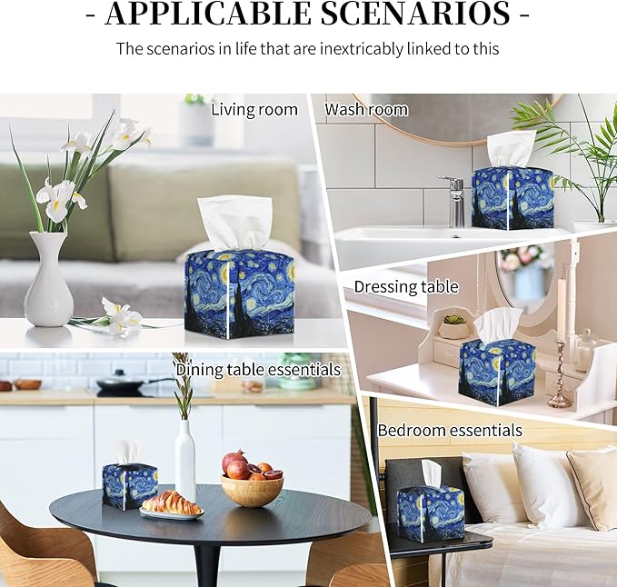 POIUBLE Starry Night Tissue Box Cover Leather Tissue Box Holder Square Facial Paper Organizer Dispenser for Bathroom Kitchen Bedroom Vanity Countertop Night Stands