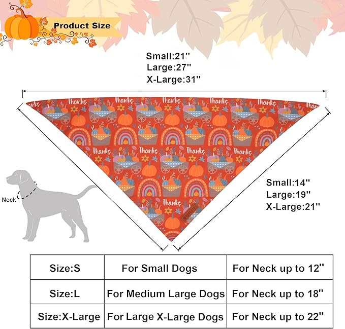 ADOGGYGO Thanksgiving Dog Bandana - Blue Orange Pumpkin Puppy Scarf, Adjustable Fit Fall Bandanas for Small Dogs Pets (Small)