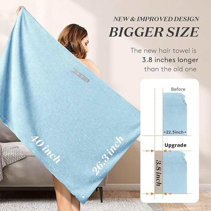 YHPDYL Microfiber Hair Towel Wrap Turban 2 Pack Large | Super Absorbent Quick Dry & Anti-Frizz for Women with Curly Hair | 27.5" x 39.4" Hair Towel Cap