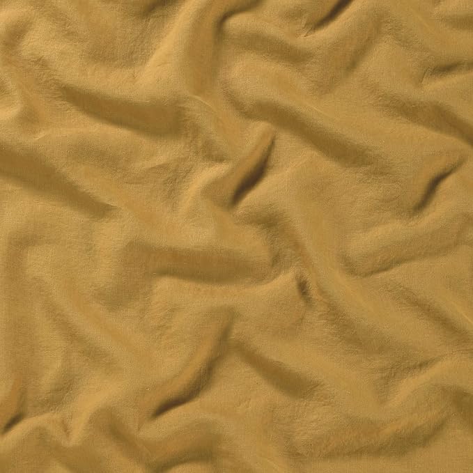 Sijo Stone Washed Organic French Linen Bed Sheet Set, GOTS Certified Organic, Best Cooling Linen Sheet Award by Sleep Foundation, 3 Piece - 2 Pillowcases and 1 Fitted Sheet (Turmeric, Full)