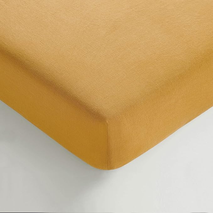 Sijo Stone Washed Organic French Linen Bed Sheet Set, GOTS Certified Organic, Best Cooling Linen Sheet Award by Sleep Foundation, 4 Piece - 2 Pillowcases, 1 Fitted and 1 Flat (Turmeric, King)