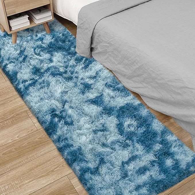 2x6 ft Soft Blue Runner Rugs for Bedroom Living Room Blue Fluffy Rug Plush Shag Carpet Non Slip Washable for Nursery Dorm Fuzzy Bedside Rug Runner for Kids Girls Room Home Decor