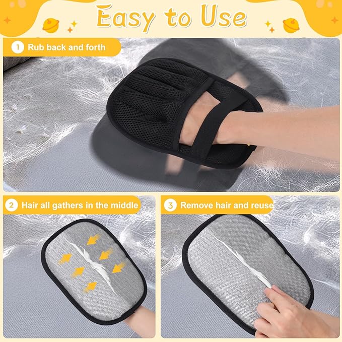 2PCS Pet Hair Removal Glove - Upgrade Reusable Pet Hair Remover Glove for Cats & Dogs, Electrostatic Gloves Pet Hair Remover for Couch, Carpet, Furniture, Car, Bedding, Easy Cleaning & Grooming Tool