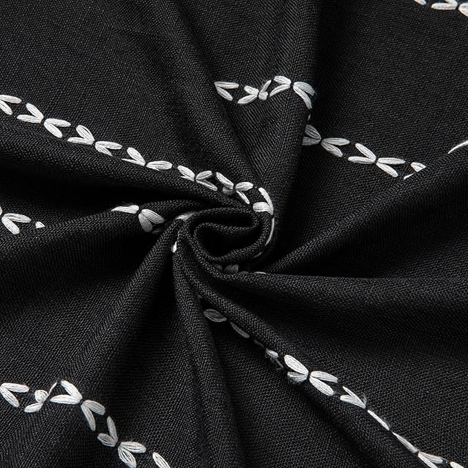 MitoVilla Boho Extra Long Shower Curtain 72 x 84, Black 84 inch XL Polyester Linen Tassel Fabric Shower Curtain Set with Hooks for Vintage Country Farmhouse Bathroom Decor, Thick & Wrinkle Resistant