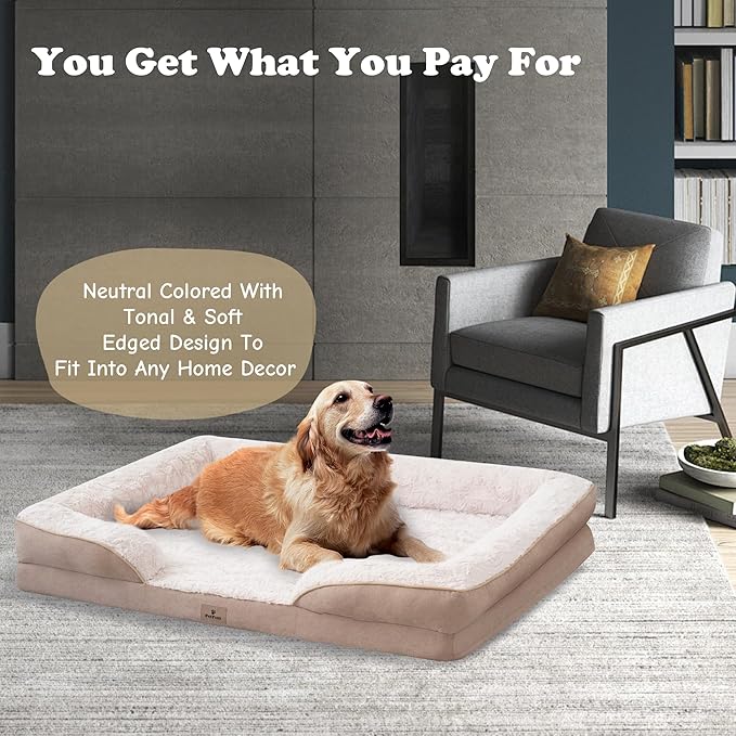 PetFun XL Orthopedic Dog Beds Large Sized Dog - Washable Large Dog Cat Bed Waterproof, Comfort Dogs Couch Sofa with Washable Removable Cover, Pet Bed with Nonskid Bottom, Beige, 42"
