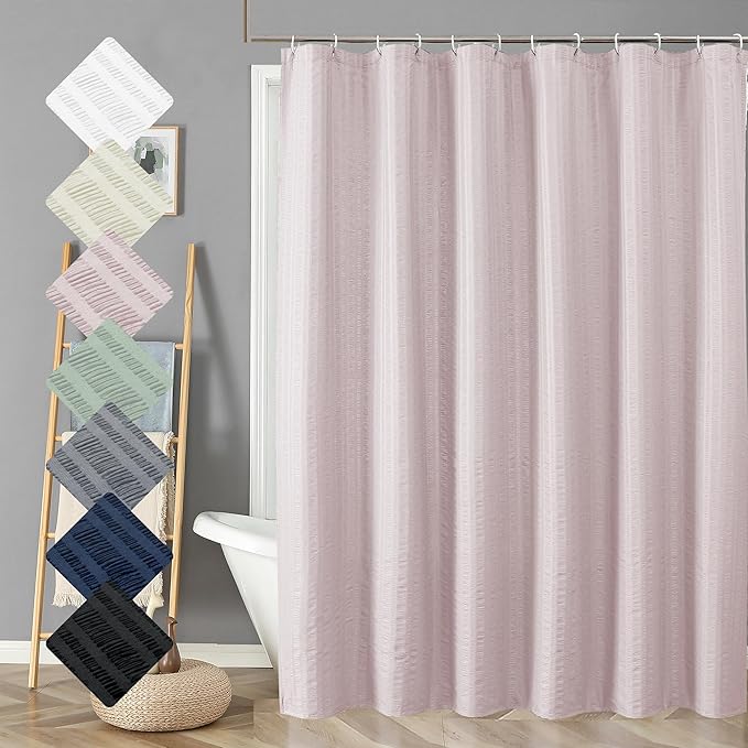 Aiyufeng Moga Pink Shower Curtain - 3D Embossed Cloth Shower Curtain for Bathroom, Hotel Luxury Pink Bathroom Curtains, Machine Washable, Standard Size 72Wx78H