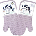 Silicone Printing Oven Mitts Heat Resistant to 500 Degree,Yarm-Dyed Oven Gloves with Animal Design Non-Slip for Kitchen Cooking Barbecue Baking and Machine Washable. (Purple Oven Mitts)