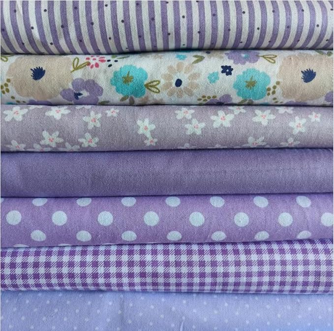 7Pcs 9.8" x 9.8"(25 * 25CM) Cotton Fabric DIY Making Supplies Quilting Patchwork Fabric Fat Quarter Bundles DIY for Quilting Cotton Patchwork Cushions (Big Purple Flowers, 9.8" x 9.8")
