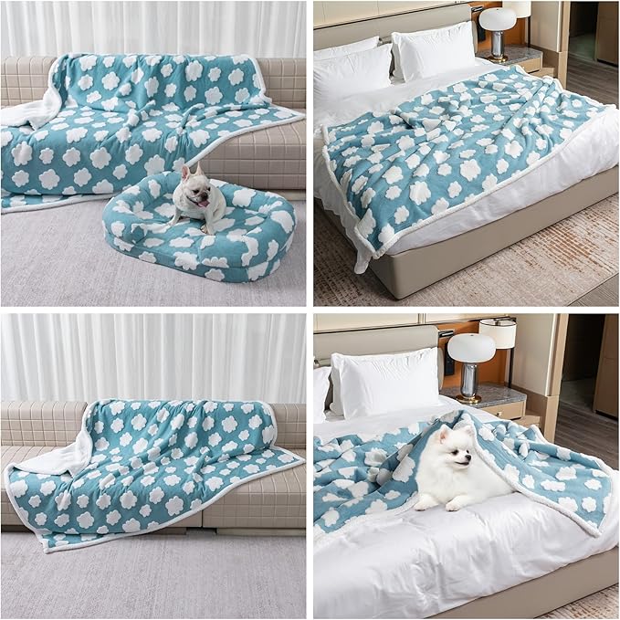 Maidewow Waterproof Pet Blanket,Dog Bed Covers Couch Sofa Stylish Jacquard Pets Throw Blankets for Puppy Cats Washable Reversible Furniture Protection Covers (Blue Cloud,XL)