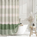 XOGUIBO Sage Green Shower Curtain Boho Linen Striped Shower Curtains for Bathroom with Tassel 72 X 72