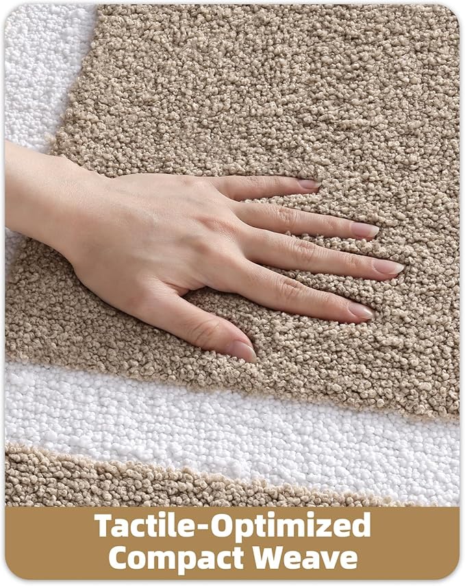 Color&Geometry Bathroom Rugs, Water Absorbent and Quick Dry Microfiber Bath Rugs-24"x36", Non-Slip, Machine Washable, Extra Soft Plush Bath Mats for Bathroom, Laundry Room, Khaki White