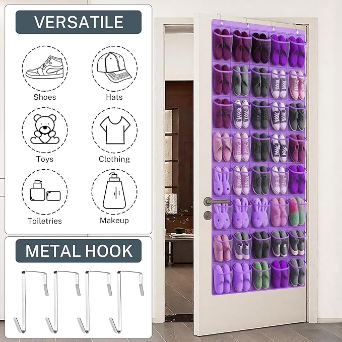 Hualleko 40-Pocket Over the Door Shoe Organizer - Large Mesh Pocket Hanging Shoe Organizer,Behind the Door Shoes Storage Holder Hanger