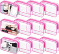 Eilyliafe 12PCS Clear Cosmetic Bag Transparent Makeup Bag for Women Men Waterproof Travel Makeup Clear Toiletry Organizer Cosmetic Storage Pouch Case with Zipper (Rose Red, Medium)