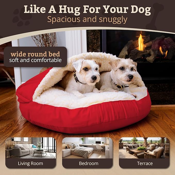 Snoozer Classic Poly-Cotton Cozy Cave Pet Bed, Extra Large, Red