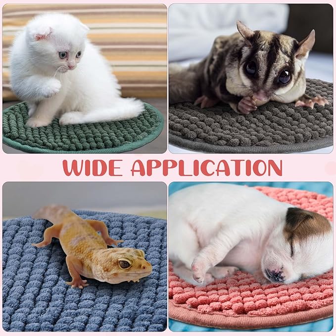 Amylove 4 Pcs Guinea Pig Cage Liner Guinea Pig Bedding Dog Door Mat for Muddy Pet Paws Washable Chenille Pee Pads Small Animal Sleeping Bed for Bunny Hamster(Diameter 7.8 Inch,Round,Mixed Color)