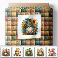 Gnome Patchwork Cotton Fabric Panel – 6 Designs 10×10 inch + Bonus Patchwork Sheet 29.5×19.6 inch, 100% Cotton 140 GSM, Eco-Printed Quilting & Sewing Fabric (USA Size)