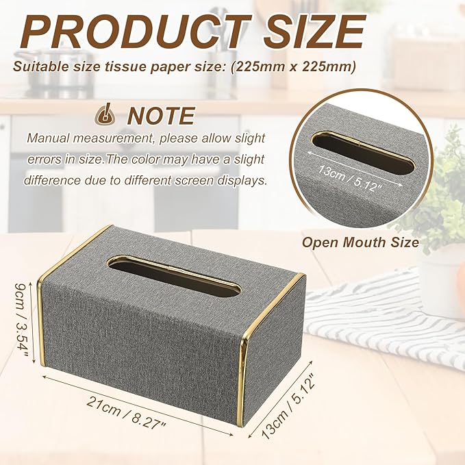 uxcell Tissue Box Cover, Rectangle Modern Tissue Box Holder with Magnetic Closure for Living Room Bedroom Office Hotel Desk (8.3"x5.1"x3.5", Gray)