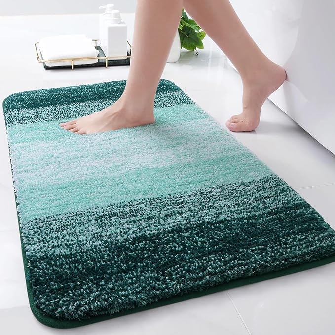 Arotive Microfiber Bathroom Rugs, Shaggy Soft and Absorbent Bath Rug, Non-Slip, Thick Plush Machine Washable Dry Bath Mats for Bathroom, Tub and Shower, 24x16, Dark Green, Rectangular