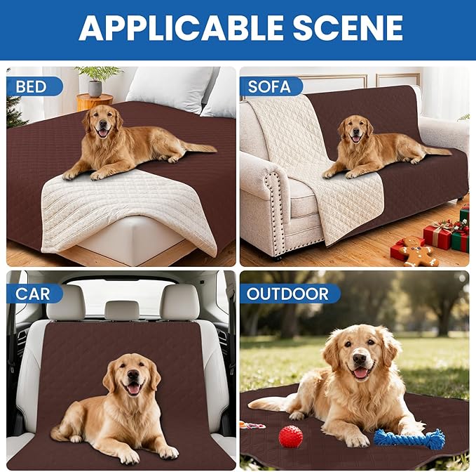 CYCMACO Waterproof Dog Bed Cover, Non-Slip Dog Blanket for Couch, Couch Covers for Dogs Washable, Pet Blanket for Furniture, Pet Bed Mat for Sofa, Car, Pet Supplies (82x102 Inch, Coffee)