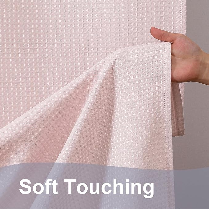 OWENIE Blush Shower Curtain 96 Inch Extra Long, Waffle Weave Textured Fabric Bathroom Curtains, Water Repellent Thick Soft Hotel Spa Luxury Elegant Bath Curtain, Machine Washable, Blush, 72x96 Inch