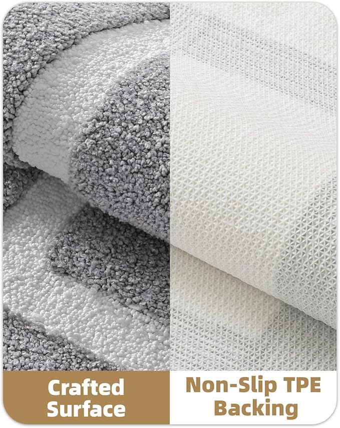 Color&Geometry Bathroom Rugs, Water Absorbent and Quick Dry Microfiber Bath Rugs-16"x24", Non-Slip, Machine Washable, Extra Soft Plush Bath Mats for Bathroom, Laundry Room, Light Grey White