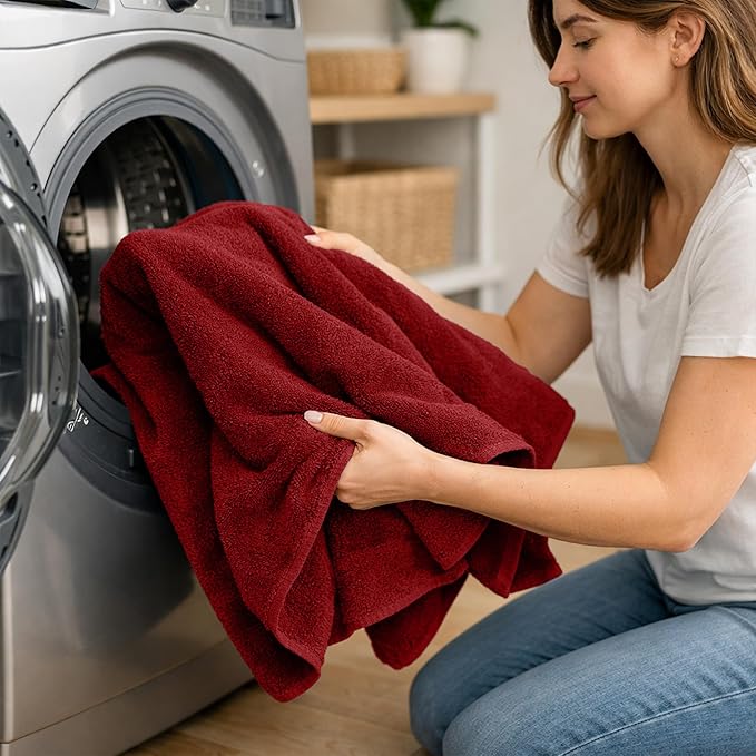 RIVERSIDE Pack of 8 Towels Set, 2 Large Bath, 2 Hand, 4 Face Washcloths, 100% Cotton Hotel Quality, Super Soft, Quick Dry, Highly Absorbent Perfect for Bathroom, Red