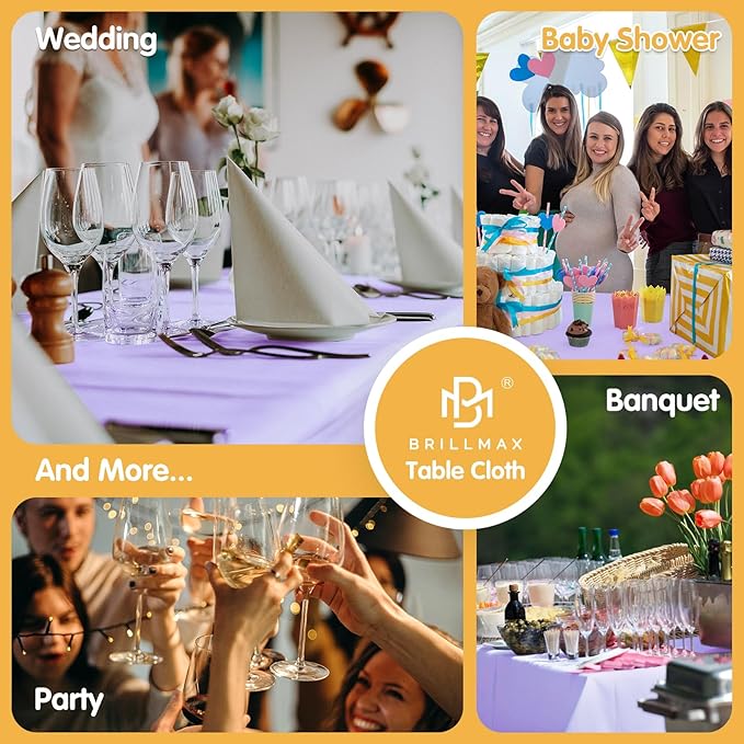 BRILLMAX 10 Pack Lavender Tablecloths 70 x 120 Inch for 6ft or 8ft Rectangle Tables - Rectangular Bulk Linen Polyester Fabric Washable Cloth Cover for Wedding Reception Banquet Birthday Party