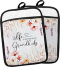 Grandma Gifts from Grandkids Pot Holders with Pockets, Gifts for Grandma Grandmother Kitchen Accessories Sets, Life Better with Grandkids Heat Resistant Oven Glove Potholders for Kitchen