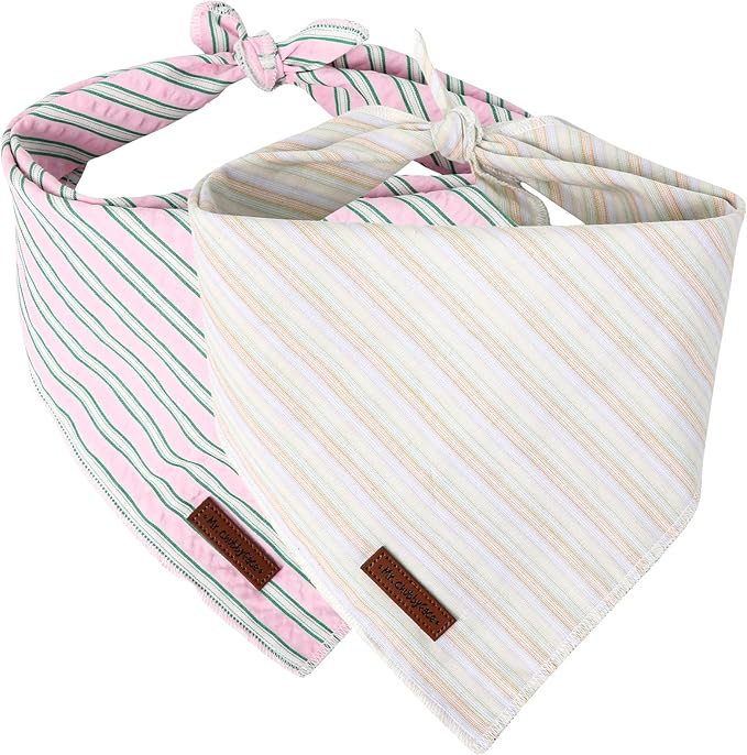 MR. CHUBBYFACE Macaron Striped Dog Bandanas Reversible Triangle Bibs Scarf Accessories for Dogs Cats Pets Orange and Pink S