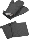 Oven Mitts + Pot Holders 100% Cotton Heat Resistant Oven Gloves (7"x13") & Hot Pads (8"x8") for Gifts Cooking BBQ Baking Grilling - Grey