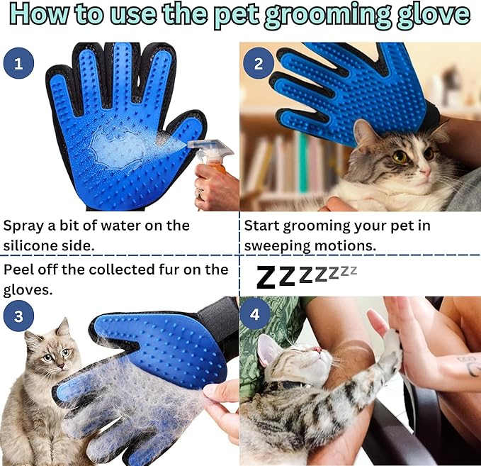 ZepetZ (Right Hand) Pet Hair Remover Glove – Blue, Reusable Grooming Glove for Dogs, Cats & Horses, Gentle Deshedding, Bathing & Massaging, Anti-Shedding Tool for Pet Hair Removal (Right Hand only)
