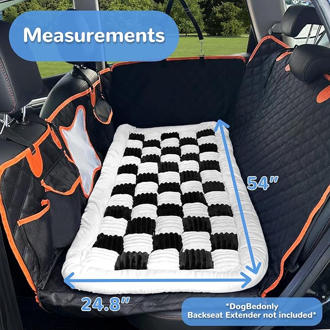 Backseat Pet Bed Mat, Fit for Backseat Extenders,Plaid Dog Bed for Car Back Seat,Non-Slip Travel Pet Pad for Car, SUV, Truck, Couch Cover, Washable Backseat Cushion(Black and White,24.8" x 54")