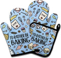 Funny Oven Mitts and Pot Holders Set of 3, I'd Rather Be Baking, Heat Resistant Non-Slip Kitchen Mitts Hot Pads, Bake Lovers Gifts, Sweet Housewarming Gifts for Women Hostess Mom Wife Baker