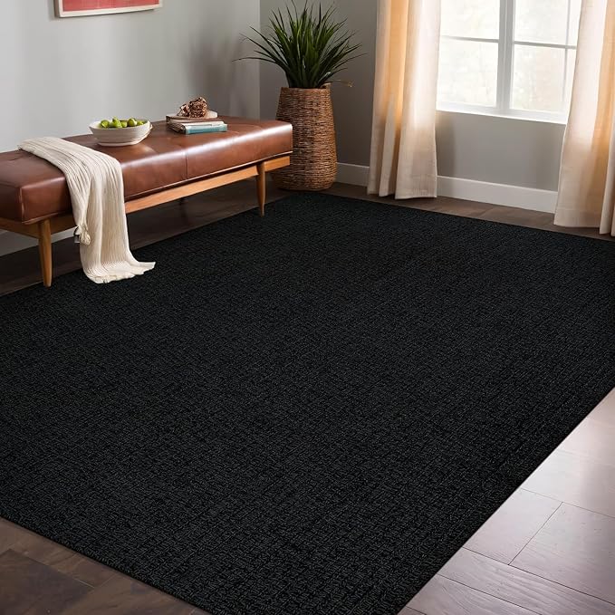 Easy Jute Rugs 5x7 Dark Gray Color Living Room Indoor Outdoor Area Rug for Farmhouse Patio and Kitchen Rug High Traffic Washable Easy to Clean Solid Boho Woven Design Outside Carpet (5 x 7)