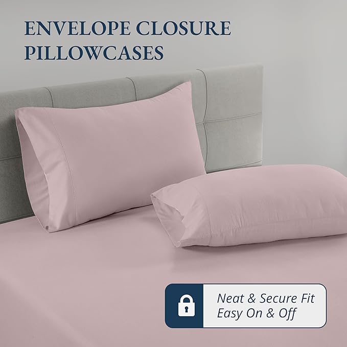 Lane Linen Twin XL Fitted Sheet, 100% Organic Cotton 2-Piece Set (1 Fitted Sheet, 1 Pillowcase), Percale Weave, Bottom Sheet, Soft, Breathable, Fits Mattress Upto 15" Deep - Sepia Rose (No Flat Sheet)