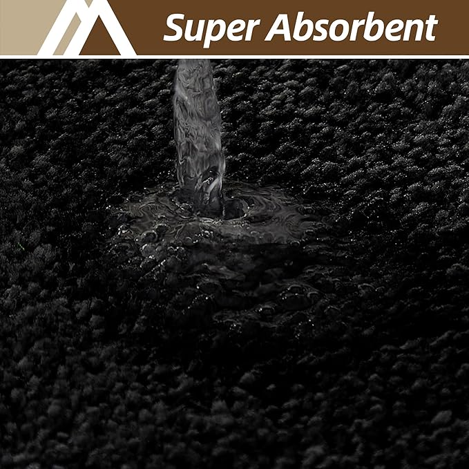COSY HOMEER Bathroom Rugs Mat 20”x32” Absorbent Non-Slip Bath Mat Plush Shaggy Machine Washable Bath Rugs Soft Polyester Bath Mats for Bathroom Floor,Tub and Shower,Black