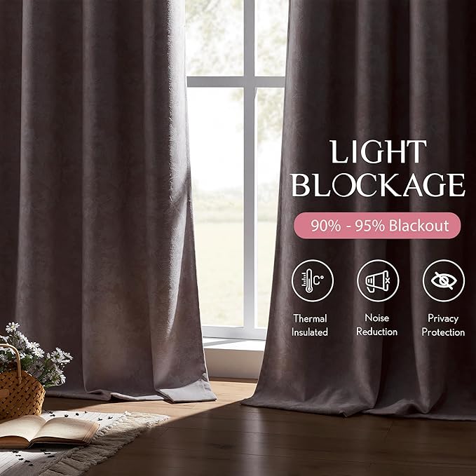 Beauoop Pink Floral Jacquard Blackout Curtains 120 Inches Long 2 Panels for Bedroom Living Room Chenille Flower Room Darkening Thermal Soundproof Grommet Window Treatments Drapes, 52x120