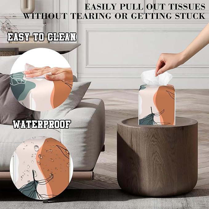 OHEGBXE Tissue Box Holder Abstract Flowers and Leaves Square Leather Tissue Box Cover Modern Cube Facial Paper Cover Case for Bathroom Vanity Countertop Night Stands Tabletop