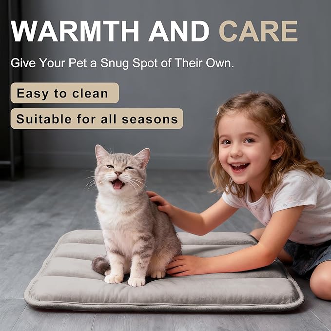 Fogkiss Dog Bed Mat, Reversible Dog Crate Pad with Washable Kennel Mat and Soft Foam, Flat Pet Bed for Dogs & Cats, for Crates Carriers & Travel (Light Brown, 18" L*12" W*1.5" Th)