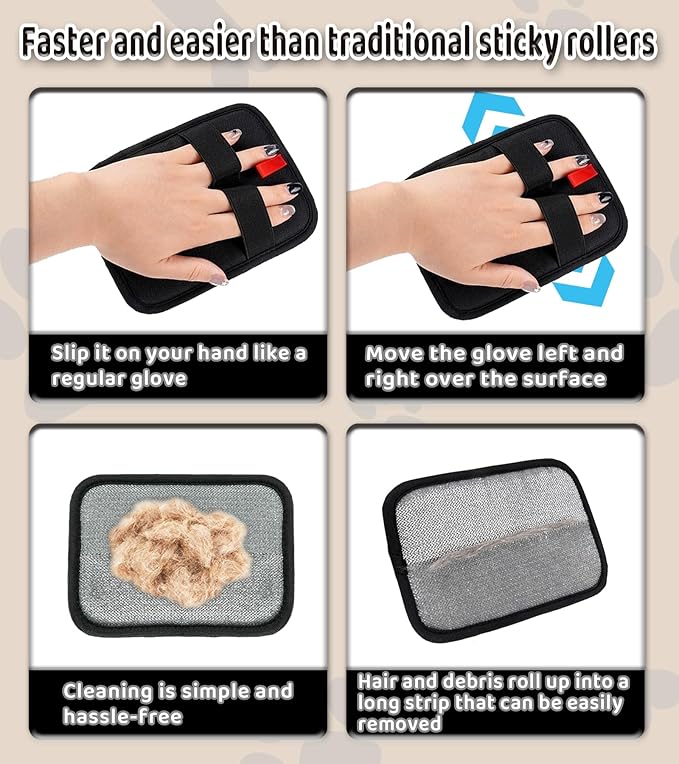 LUCKYOPERA Pet Hair Removal Gloves for Cats & Dogs, Reusable Electrostatic Grooming Gloves, Hair Remover Tool for Couch, Furniture, Carpet, Car Seat, Clothes (Regular Type)