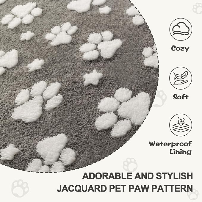 Yaning Waterproof Blanket for Dog Cat or Adult, Cute 3D Textured Paw Dog Blanket for Bed Couch Sofa, Soft Liquid Pee Proof Pet Furniture Protector, 50"x60", Grey