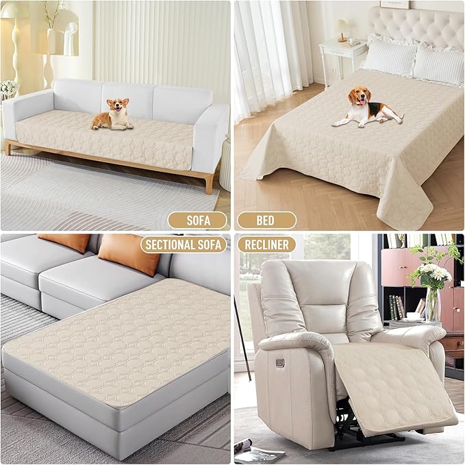 ZNSAYOTX Ultimate Cozy Blankets (30"x53") 100% Waterproof Sofa Mat Blanket for Dog Pets, Bed Couch Protector with Non-Slip Back Washable Durable, Pee Scratch Proof Easy to Clean (Beige)