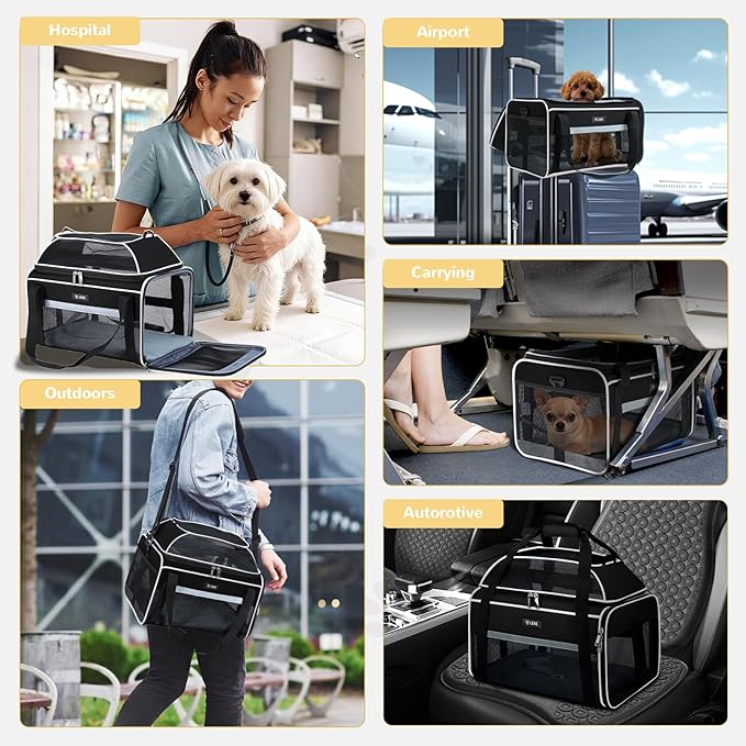 Lekereise Top-Expandable Pet Carrier 17x11x9.5 Inch Alaska Hawaiian Airline Approved Soft Sided Underseat to 12lbs Travel Carriers for Small Cats and Dogs with Locking Safety Zippers Anti-Scratch Mesh