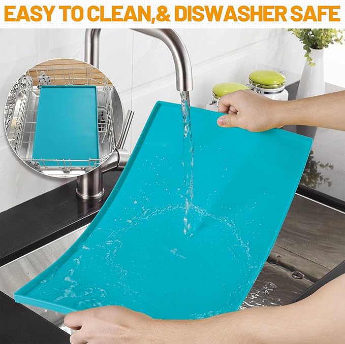 Hubulk Dog Feeding Mat,100% Waterproof Food Grade Silicone Pet Food and Water Bowl Placemat,Dishwasher, High Raised Edge to Prevent Spills,Nonslip Tray to Stop Messes on Floor (19"x12"x0.5", Teal)