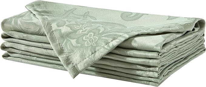 Newbridge Barcelona Damask Fabric Napkins, Set of 4, Sage Green – No Iron, Soil Resistant Cloth Napkins for Dining, Parties and Holidays