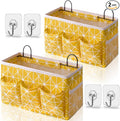 Kanrichu 2pcs 3-pockets Large Wall Hanging Organizer Bag, Linen Fabric Door Hanging Storage Baskets with Pockets, Waterproof Bin for Kitchen, Bedroom, Office, RV Camper (Yellow_2pcs)